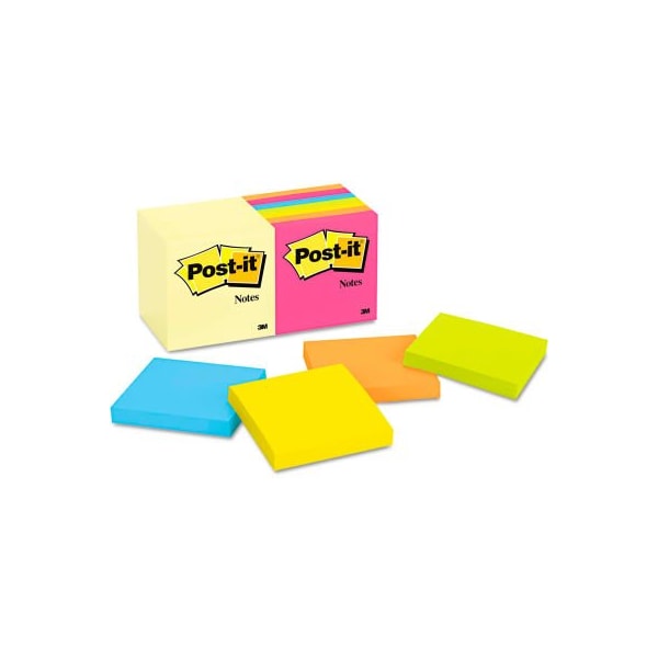 Post-it Notes Note Pad Assortment 65414YWM, 3" x 3", Assorted, 100 Sheets, 14/Pack